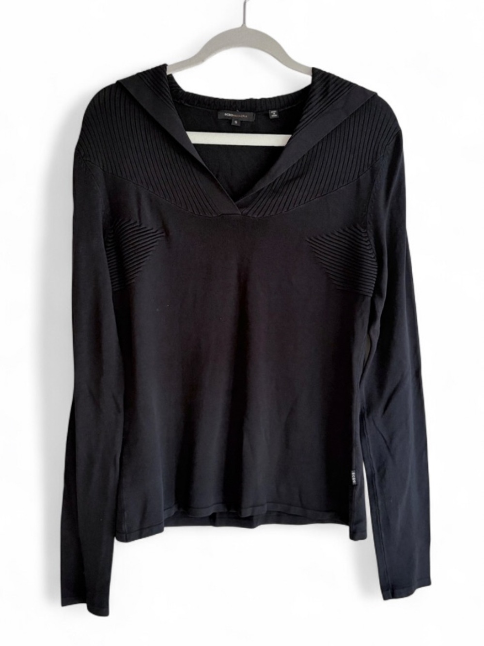 BCBGMaxAzria Black V Neck Sailor Collar Long Sleeve Sweater Size S